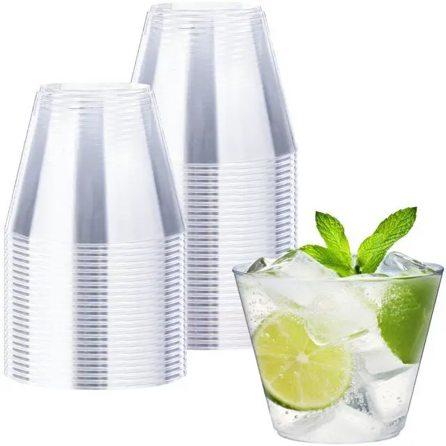 Main image of 50 Pack 9 oz Clear Plastic Cups, Disposable Hard Plastic Party Cups, Wine Glasses Cups, Disposable Heavy-duty Drinking Cups for Cocktail, Juice, Punch, Wedding