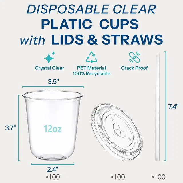 Alt view image 2 of 6 - 25 Pack 12 oz Clear Plastic Cups with Lids and Straws, Leak-Proof Iced Coffee Cups BPA-Free Disposable To-Go Cups for Iced Coffee, Smoothies, Juice, Kids, Daily Use & Small Gatherings