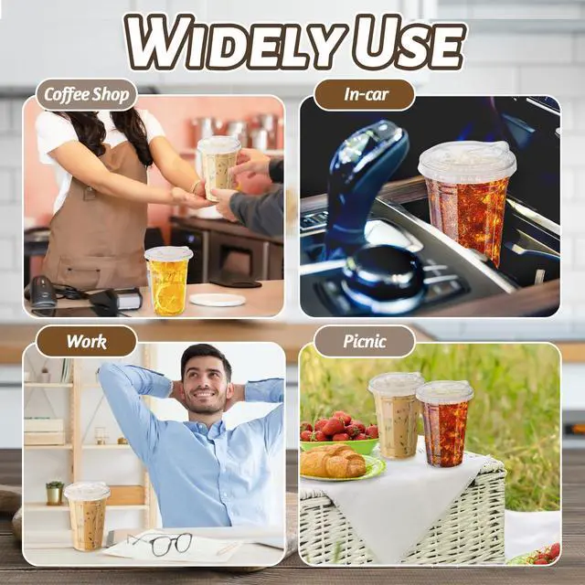 Alt view image 5 of 7 - 20 oz Clear Plastic Cups with Strawless Sip Lid,25 Sets Disposable Iced Coffee Cups with Lids,Disposable Clear Plastic Cups with Lids for Iced Coffee,Smoothie,Cold Drinks for Party