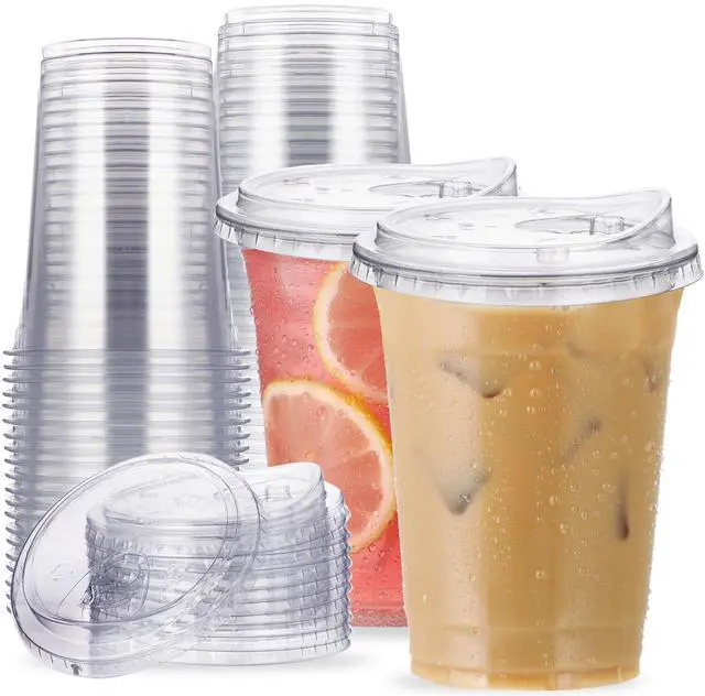 Main image of 16 oz Clear Plastic Cups with Strawless-Sip-Lids, 25 Sets Disposable Cup Plastic Iced Coffee Cups, To Go Cup with Sip Through Lids for Smoothie, Milkshake, Cold Drinks for Party, Wedding, Event