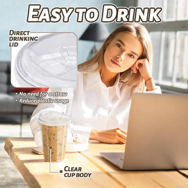 Alt view image 4 of 7 - 20 oz Clear Plastic Cups with Strawless Sip Lid,25 Sets Disposable Iced Coffee Cups with Lids,Disposable Clear Plastic Cups with Lids for Iced Coffee,Smoothie,Cold Drinks for Party