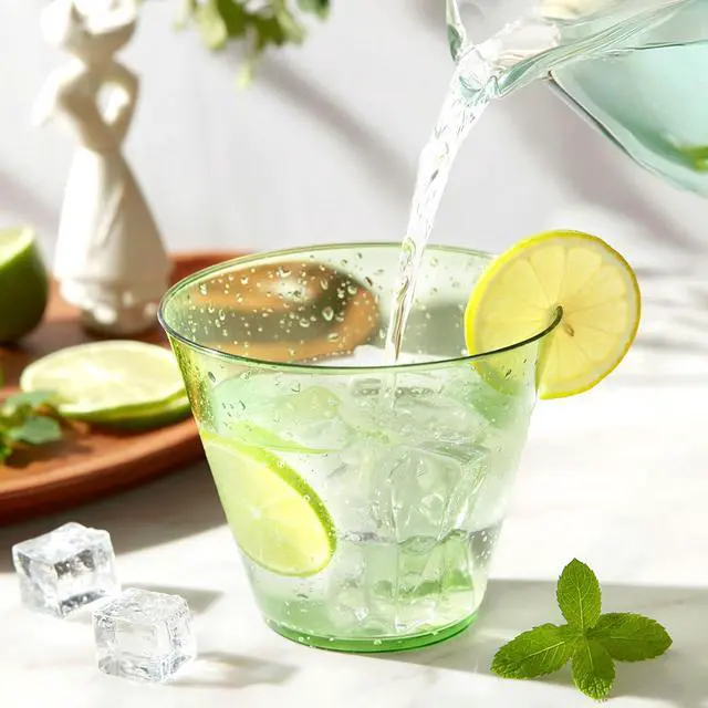 Alt view image 4 of 5 - 9 oz Clear Plastic Cups Green Plastic Disposable Cups for Cocktail 50 Pack Fancy Cocktail Cup for Party Stemless Wine Glasses for Wedding Graduation Birthday World Cup
