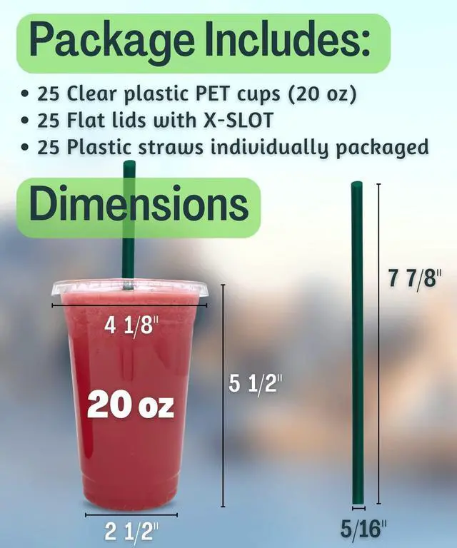 Alt view image 3 of 7 - 20 oz Clear Plastic Cups with Lids and STRAWS, Disposable Drinking Cups for Cold Drinks, Iced Coffee, Milkshakes, Smoothies, 25 Sets