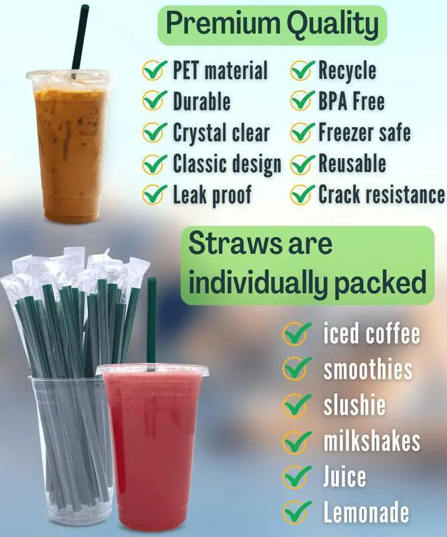 Alt view image 2 of 7 - 20 oz Clear Plastic Cups with Lids and STRAWS, Disposable Drinking Cups for Cold Drinks, Iced Coffee, Milkshakes, Smoothies, 25 Sets