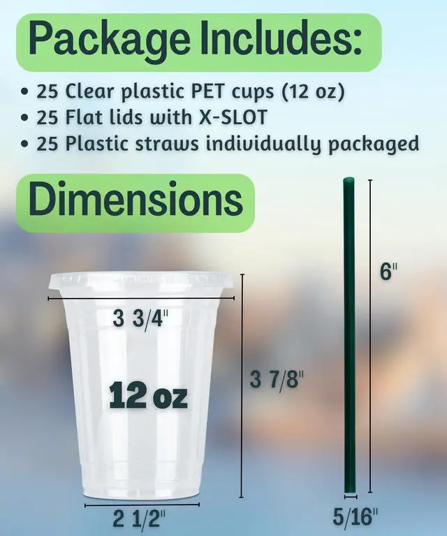 Alt view image 3 of 7 - 12 oz Clear Plastic Cups with Lids and STRAWS, Disposable Drinking Cups for Cold Drinks, Iced Coffee, Milkshakes, Smoothies, 25 Sets