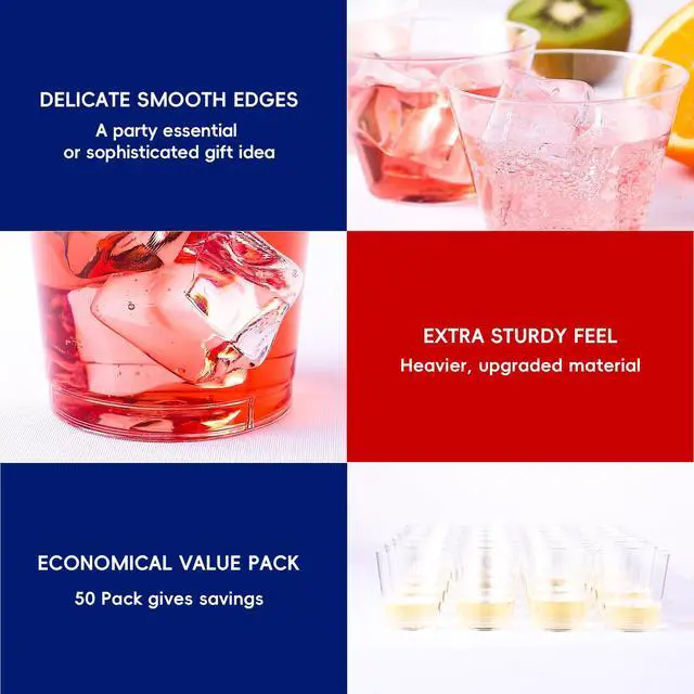 Alt view image 3 of 6 - 9 oz Clear Disposable Plastic Cups, 50 Pack Disposable Cups for Wedding,Thanksgiving, Christmas Party