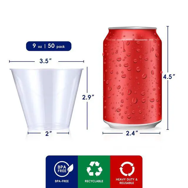 Alt view image 2 of 6 - 9 oz Clear Disposable Plastic Cups, 50 Pack Disposable Cups for Wedding,Thanksgiving, Christmas Party