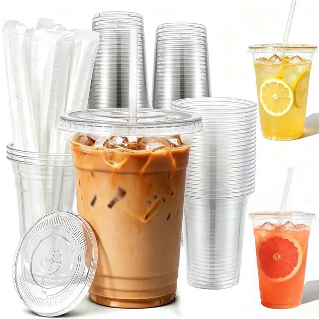 Main image of 16oz To Go Iced Coffee Cups with Lids and Straws - 25 Pack Disposable Clear Plastic Cups with Lids for Iced Coffee, Cold Drinks, Juices, Smoothie