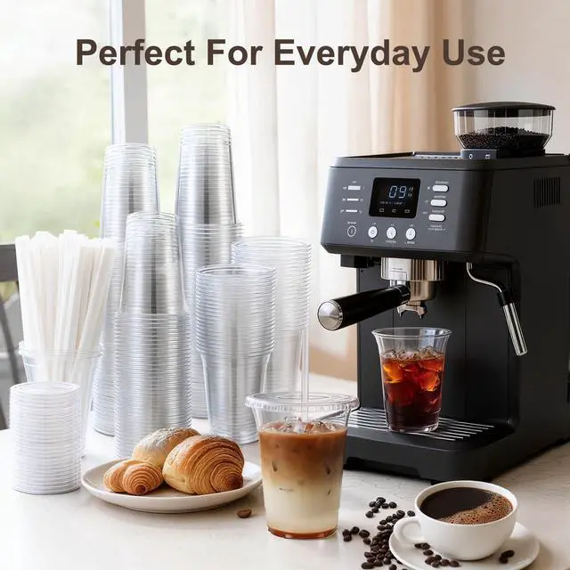 Alt view image 5 of 7 - 16oz To Go Iced Coffee Cups with Lids and Straws - 25 Pack Disposable Clear Plastic Cups with Lids for Iced Coffee, Cold Drinks, Juices, Smoothie