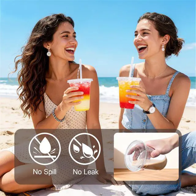 Alt view image 2 of 7 - 16oz To Go Iced Coffee Cups with Lids and Straws - 25 Pack Disposable Clear Plastic Cups with Lids for Iced Coffee, Cold Drinks, Juices, Smoothie