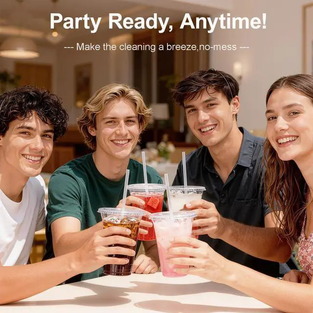 Alt view image 3 of 7 - 16oz To Go Iced Coffee Cups with Lids and Straws - 25 Pack Disposable Clear Plastic Cups with Lids for Iced Coffee, Cold Drinks, Juices, Smoothie