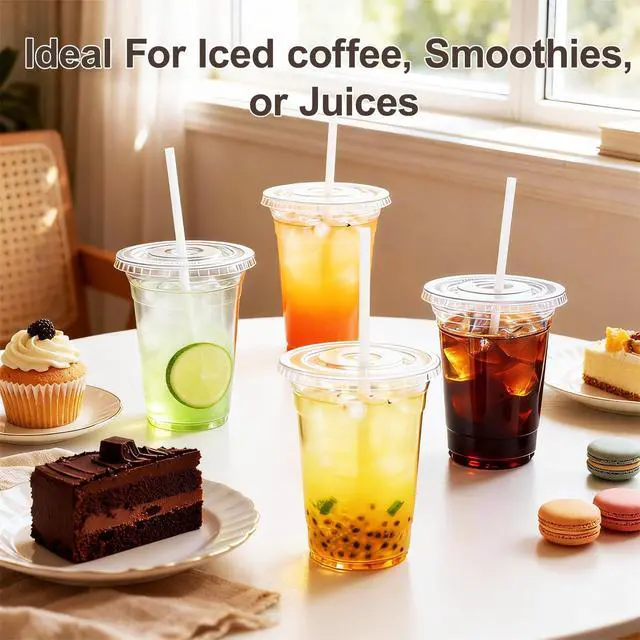 Alt view image 7 of 7 - 16oz To Go Iced Coffee Cups with Lids and Straws - 25 Pack Disposable Clear Plastic Cups with Lids for Iced Coffee, Cold Drinks, Juices, Smoothie