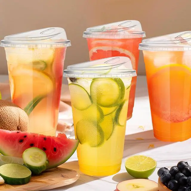 Alt view image 6 of 7 - 25 Sets 20 oz Plastic Cups with Strawless Sip Lids, Disposable Iced Coffee Cups with Lids, Clear Plastic Cups with Lid for Cold Beverage, Smoothies, Juices