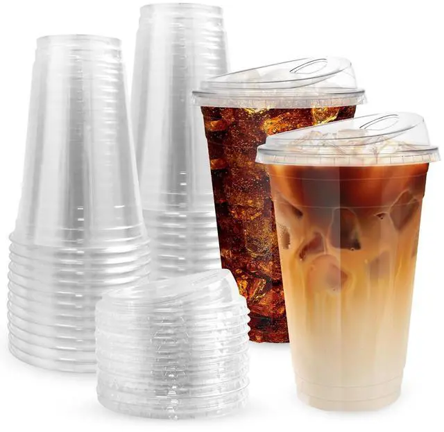 Main image of 25 Sets 20 oz Plastic Cups with Strawless Sip Lids, Disposable Iced Coffee Cups with Lids, Clear Plastic Cups with Lid for Cold Beverage, Smoothies, Juices
