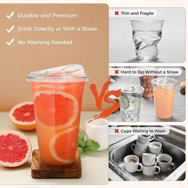 Alt view image 4 of 7 - 25 Sets 20 oz Plastic Cups with Strawless Sip Lids, Disposable Iced Coffee Cups with Lids, Clear Plastic Cups with Lid for Cold Beverage, Smoothies, Juices