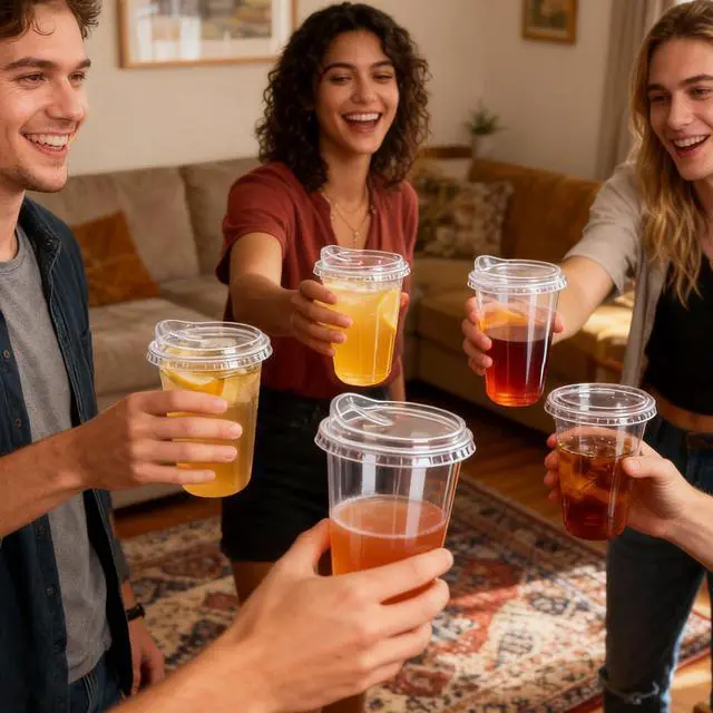 Alt view image 7 of 7 - 25 Set Clear Plastic Cups with Sip Lids, 16oz Disposable Plastic Iced Coffee Cups with Lids, Round Bottom To Go Iced Coffee Cups with Lid for Coffee, Juice, Cold Drinks, Latte