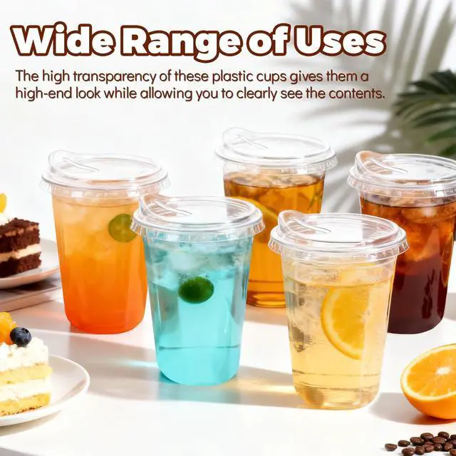 Alt view image 4 of 7 - 25 Set Clear Plastic Cups with Sip Lids, 16oz Disposable Plastic Iced Coffee Cups with Lids, Round Bottom To Go Iced Coffee Cups with Lid for Coffee, Juice, Cold Drinks, Latte