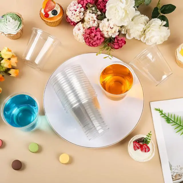Alt view image 4 of 5 - 50Pcs Clear Plastic Cups Dome Transparent Disposable Party Cup 12oz Cold Coffee Beverage Snacks Wine Glasses for Halloween Graduation Birthday Xmas Party Holiday Gatherings (Clear, 12oz)