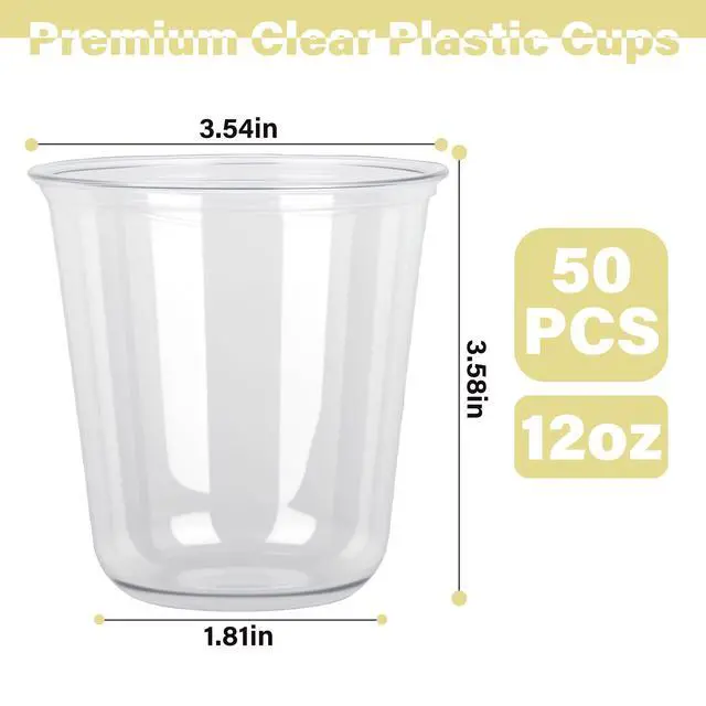 Alt view image 3 of 5 - 50Pcs Clear Plastic Cups Dome Transparent Disposable Party Cup 12oz Cold Coffee Beverage Snacks Wine Glasses for Halloween Graduation Birthday Xmas Party Holiday Gatherings (Clear, 12oz)