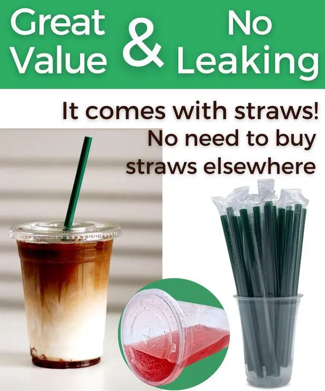 Alt view image 3 of 7 - 12 oz Clear Plastic Cups with Lids and Straws, Disposable Coffee Cups 25 Sets