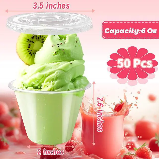 Alt view image 2 of 6 - 50 Pack 6 Oz Plastic Cups with Flat Lids,Clear Disposable Dessert Cup,Leakproof Party Containers for Fruit,Ice Cream,Cold Drinks,Mousse,Yogurt(No Hole)
