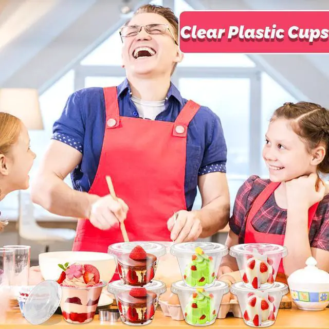 Alt view image 4 of 6 - 50 Pack 6 Oz Plastic Cups with Flat Lids,Clear Disposable Dessert Cup,Leakproof Party Containers for Fruit,Ice Cream,Cold Drinks,Mousse,Yogurt(No Hole)