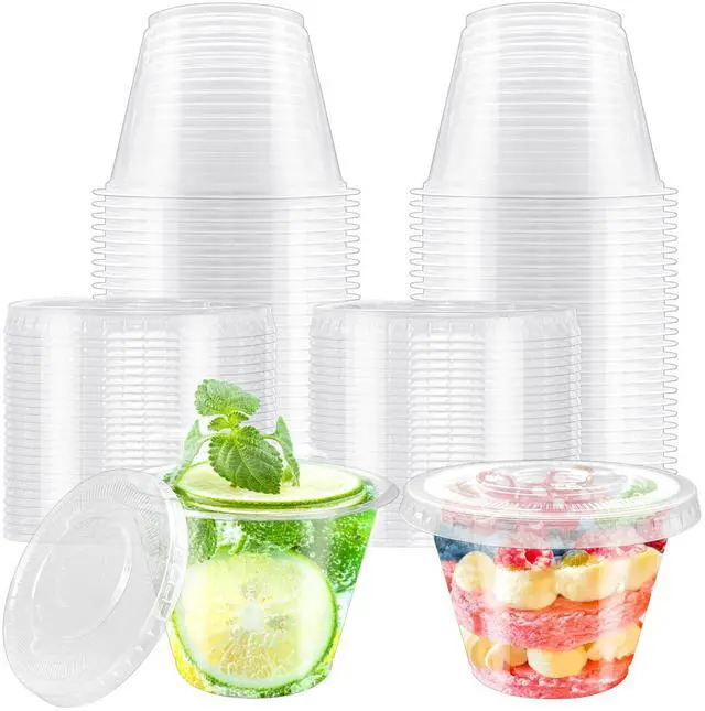 Main image of 50 Pack 6 Oz Plastic Cups with Flat Lids,Clear Disposable Dessert Cup,Leakproof Party Containers for Fruit,Ice Cream,Cold Drinks,Mousse,Yogurt(No Hole)