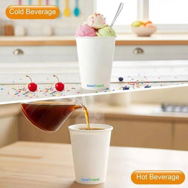 Alt view image 3 of 6 - 12 oz 110 Count Disposable Coffee Cups, White Hot/Cold Beverage Drinking Cup for Water Iced Juice or Tea, Office Home Travel