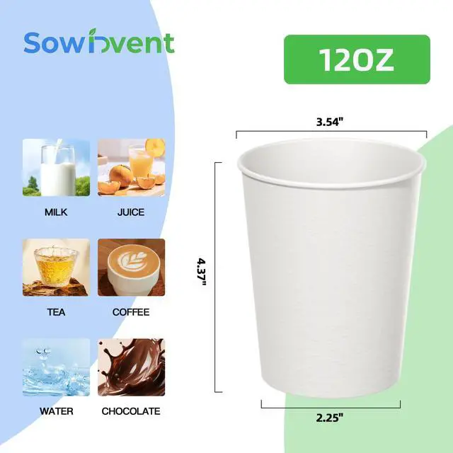 Alt view image 2 of 6 - 12 oz 110 Count Disposable Coffee Cups, White Hot/Cold Beverage Drinking Cup for Water Iced Juice or Tea, Office Home Travel