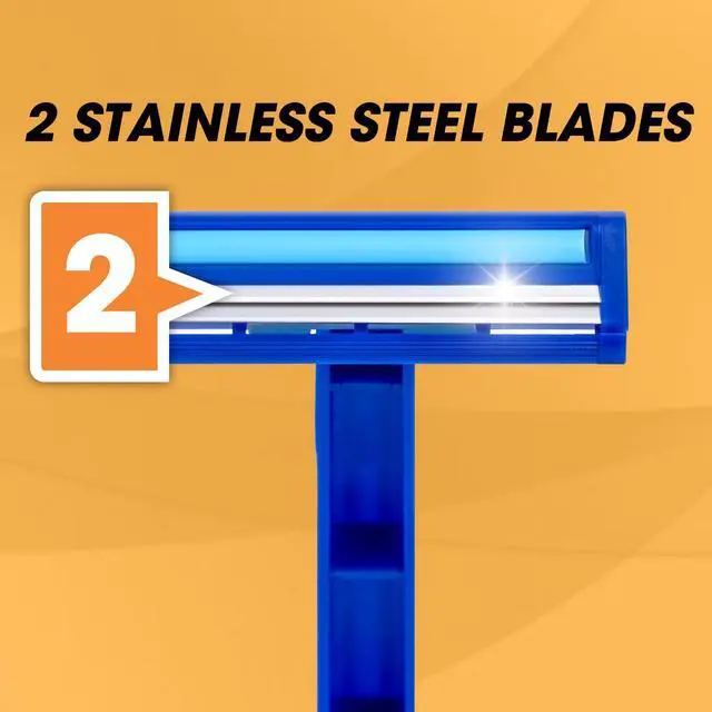 Alt view image 2 of 5 - 50 Pcs Disposable Razors With Lubricating Strip, 2 Blade Razors with Clear Safety Cap, Disposable Razors Bulk for Men Women, Multipurpose Portable Shave Razor for Bathing Hotel Travel, Blue