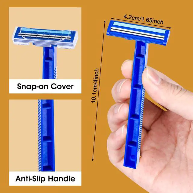 Alt view image 4 of 5 - 50 Pcs Disposable Razors With Lubricating Strip, 2 Blade Razors with Clear Safety Cap, Disposable Razors Bulk for Men Women, Multipurpose Portable Shave Razor for Bathing Hotel Travel, Blue