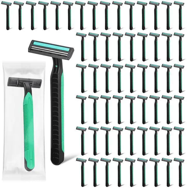 Main image of Disposable Twin Blade Razors in Bulk, Individually Wrapped - Clear Safety Cap, For Homeless, Hotel, Airbnb, Travel (pack of 30,green)