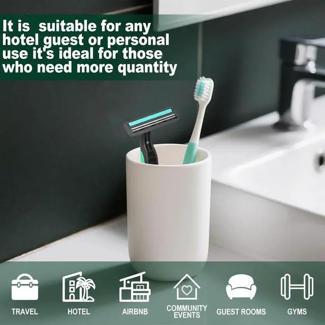 Alt view image 3 of 6 - Disposable Twin Blade Razors in Bulk, Individually Wrapped - Clear Safety Cap, For Homeless, Hotel, Airbnb, Travel (pack of 30,green)