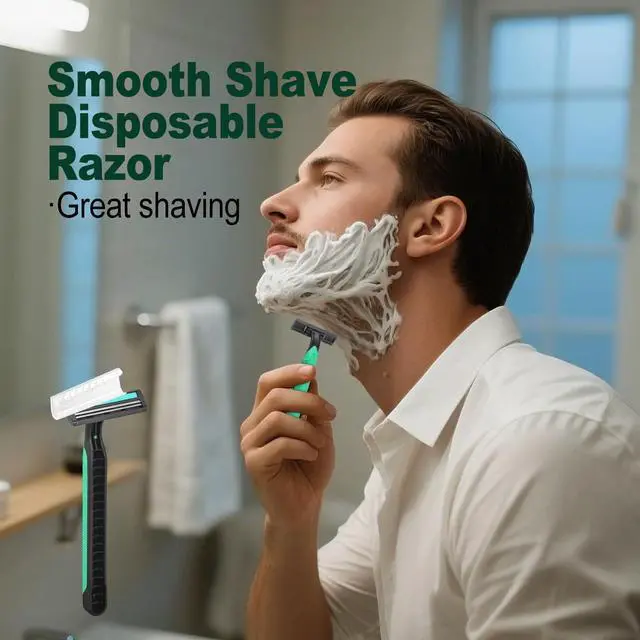 Alt view image 4 of 6 - Disposable Twin Blade Razors in Bulk, Individually Wrapped - Clear Safety Cap, For Homeless, Hotel, Airbnb, Travel (pack of 30,green)