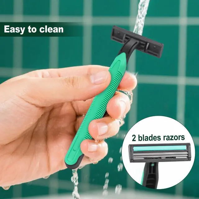 Alt view image 5 of 6 - Disposable Twin Blade Razors in Bulk, Individually Wrapped - Clear Safety Cap, For Homeless, Hotel, Airbnb, Travel (pack of 30,green)