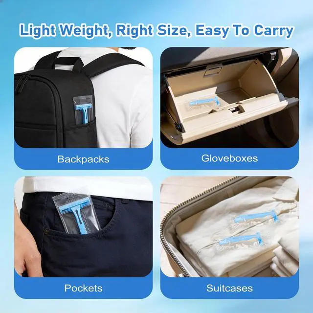 Alt view image 4 of 6 - Disposable Razors, Light Blue Bulk Razors With Knife Caps, Double-edged, Individually Packaged, Suitable For Hotels, Home, Homeless People, Charities (50-PACK)