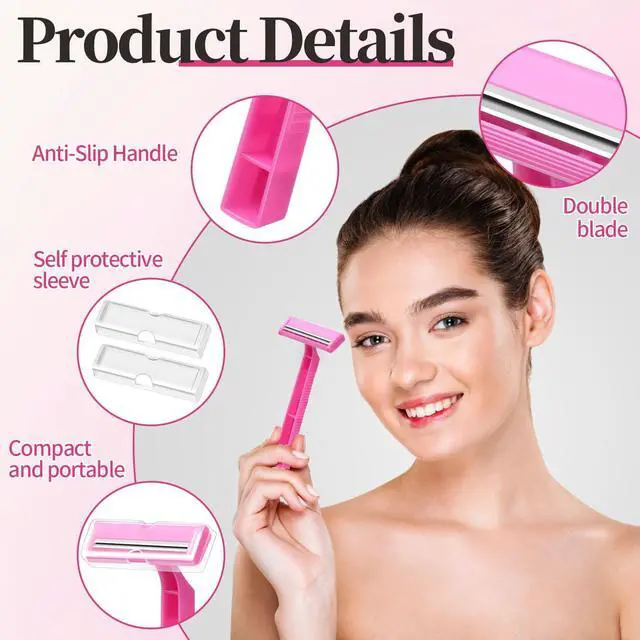 Alt view image 3 of 7 - 30 Count Women's Disposable Razors, Twin Blade Shaving Razor Pink Stainless Steel Women's Disposable Razors for Men Women Camping Traveling Home