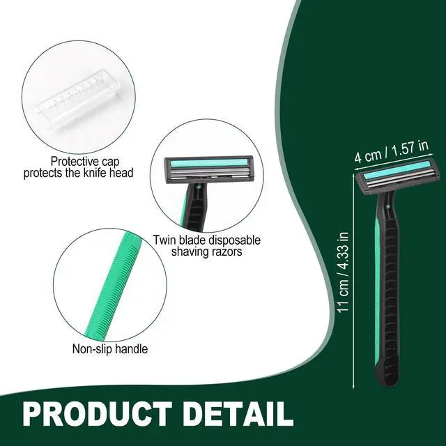 Alt view image 2 of 6 - Disposable Twin Blade Razors in Bulk, Individually Wrapped - Clear Safety Cap, For Homeless, Hotel, Airbnb, Travel (pack of 30,green)
