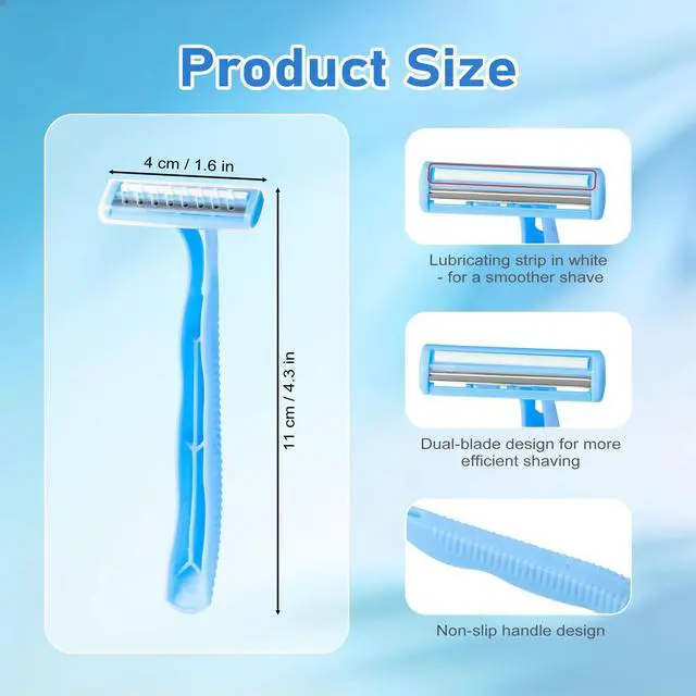 Alt view image 2 of 6 - Disposable Razors, Light Blue Bulk Razors With Knife Caps, Double-edged, Individually Packaged, Suitable For Hotels, Home, Homeless People, Charities (50-PACK)