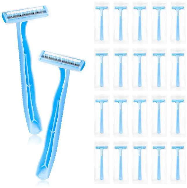 Main image of Disposable Razors, Light Blue Bulk Razors With Knife Caps, Double-edged, Individually Packaged, Suitable For Hotels, Home, Homeless People, Charities (50-PACK)