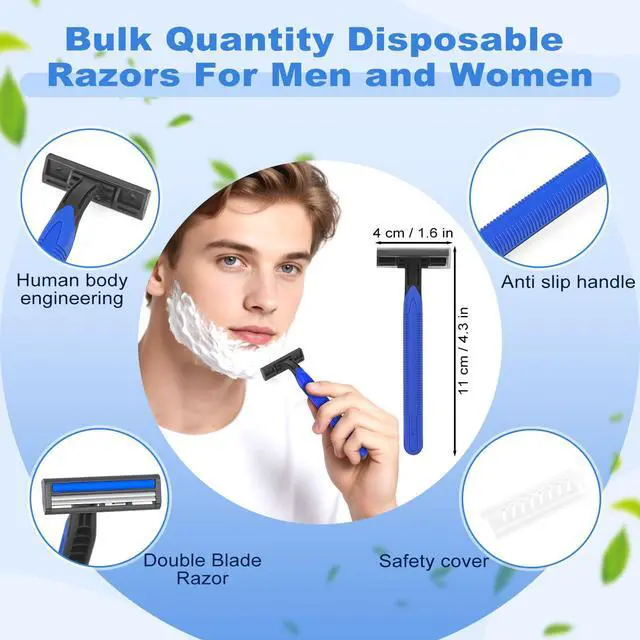 Alt view image 2 of 6 - Disposable Twin Blade Razors in Bulk, Individually Wrapped - Clear Safety Cap, For Homeless, Hotel, Airbnb, Travel (pack of 50,blue)