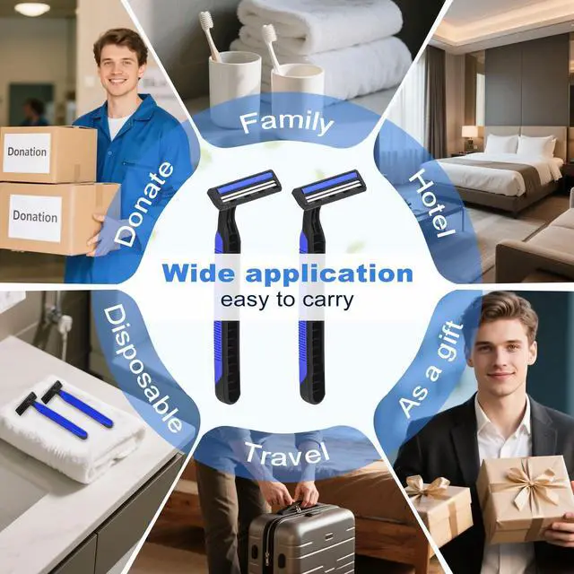 Alt view image 4 of 6 - Disposable Twin Blade Razors in Bulk, Individually Wrapped - Clear Safety Cap, For Homeless, Hotel, Airbnb, Travel (pack of 50,blue)