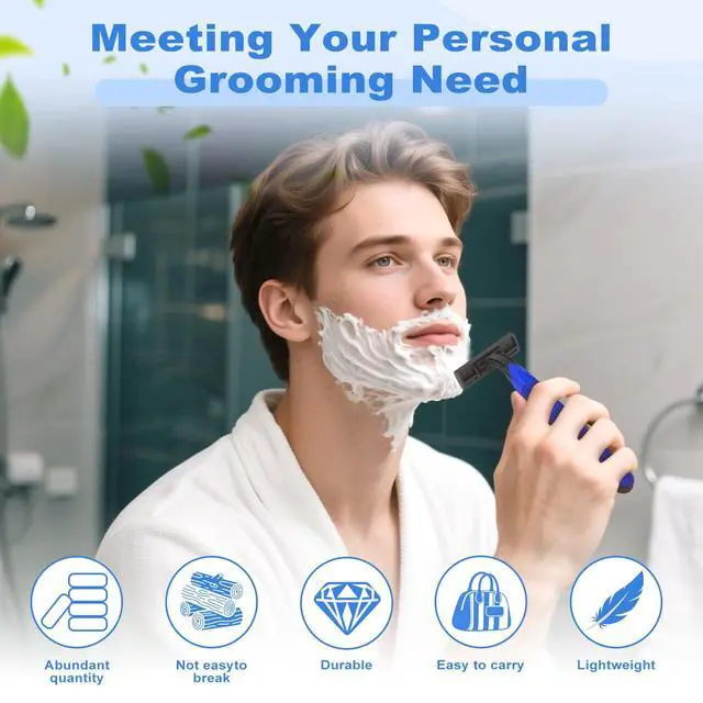 Alt view image 6 of 6 - Disposable Twin Blade Razors in Bulk, Individually Wrapped - Clear Safety Cap, For Homeless, Hotel, Airbnb, Travel (pack of 50,blue)