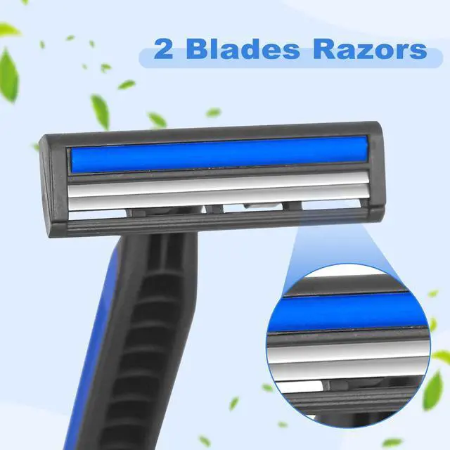 Alt view image 3 of 6 - Disposable Twin Blade Razors in Bulk, Individually Wrapped - Clear Safety Cap, For Homeless, Hotel, Airbnb, Travel (pack of 50,blue)