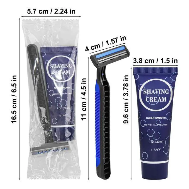 Alt view image 7 of 7 - Shaving Razor Set, Disposable Individually Wrapped Manual Twin Blade Razors in Bulk Smooth Shaving Razors with Mini Shaving Cream Toiletries for Hotel Charity Camping Travel Homeless 1oz (Pack of 10)