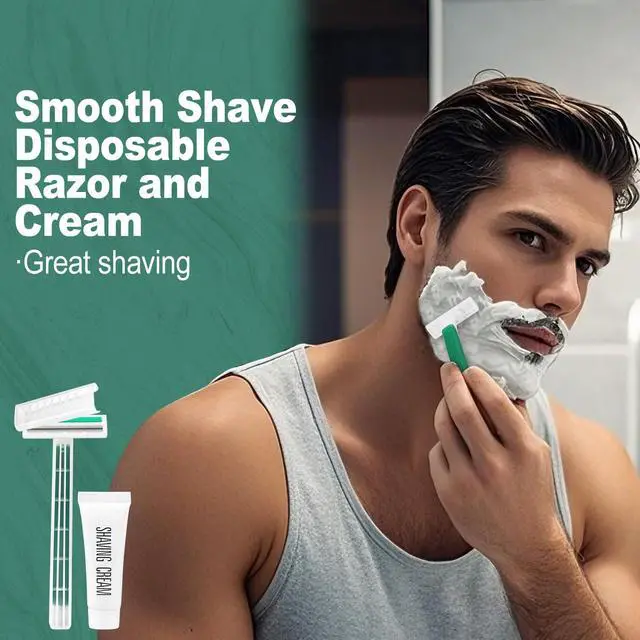 Alt view image 4 of 6 - Disposable Razors in Bulk ,Green Razors Individually Wrapped Bulk,Twin Blade Razors with Clear Safety Cap and Shaving Cream, Razors For Homeless, Hotel,Air Bnb,Shelter/Homeless/Travel (30)