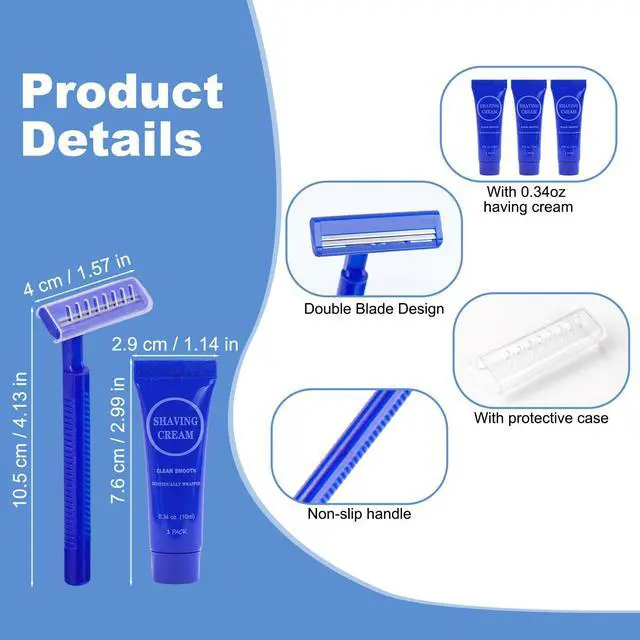 Alt view image 2 of 7 - Disposable Razor Shaving Cream Set, Individually Wrapped Manual Twin Blade Shaving Razors in Bulk with Mini Smooth Shaving Cream Toiletries for Hotel Charity Camping Travel Homeless 0.34oz (30 Pack)