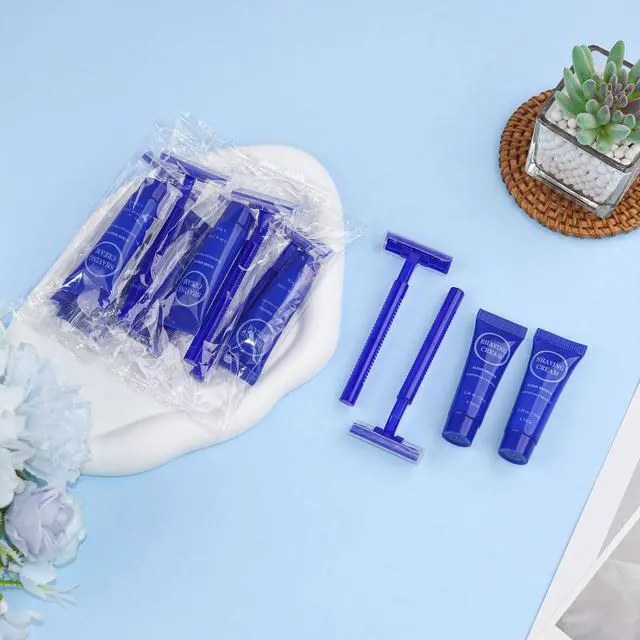 Alt view image 3 of 7 - Disposable Razor Shaving Cream Set, Individually Wrapped Manual Twin Blade Shaving Razors in Bulk with Mini Smooth Shaving Cream Toiletries for Hotel Charity Camping Travel Homeless 0.34oz (30 Pack)