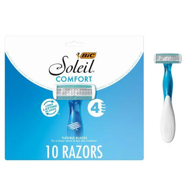 Main image of Soleil 4 Women's Disposable 4-Blade Razors, Flexible Pivoting Head, Non-Slip Grip, College Dorm Room Essential, Shower Caddy and Toiletry Bag Ready, 10-Pack