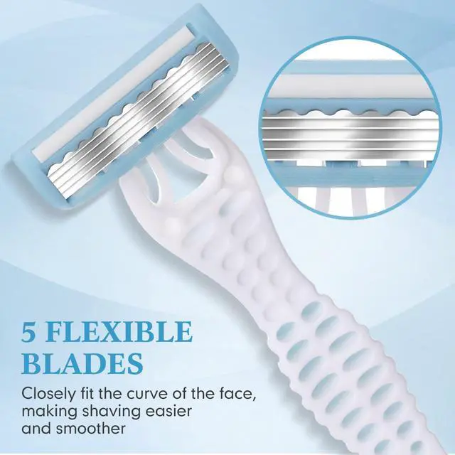Alt view image 2 of 7 - 10 Pcs Women Disposable Razors Bulk 5 Blade for Sensitive Skin Individually Packaged Shaving Razors for Hotel Spa Travel Daily